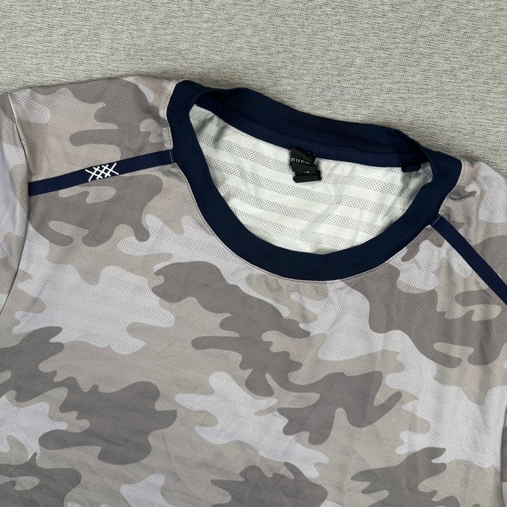 Rhone Reign Training Shirt Mens Large Gray Camo Short Sleeve Mesh Performance